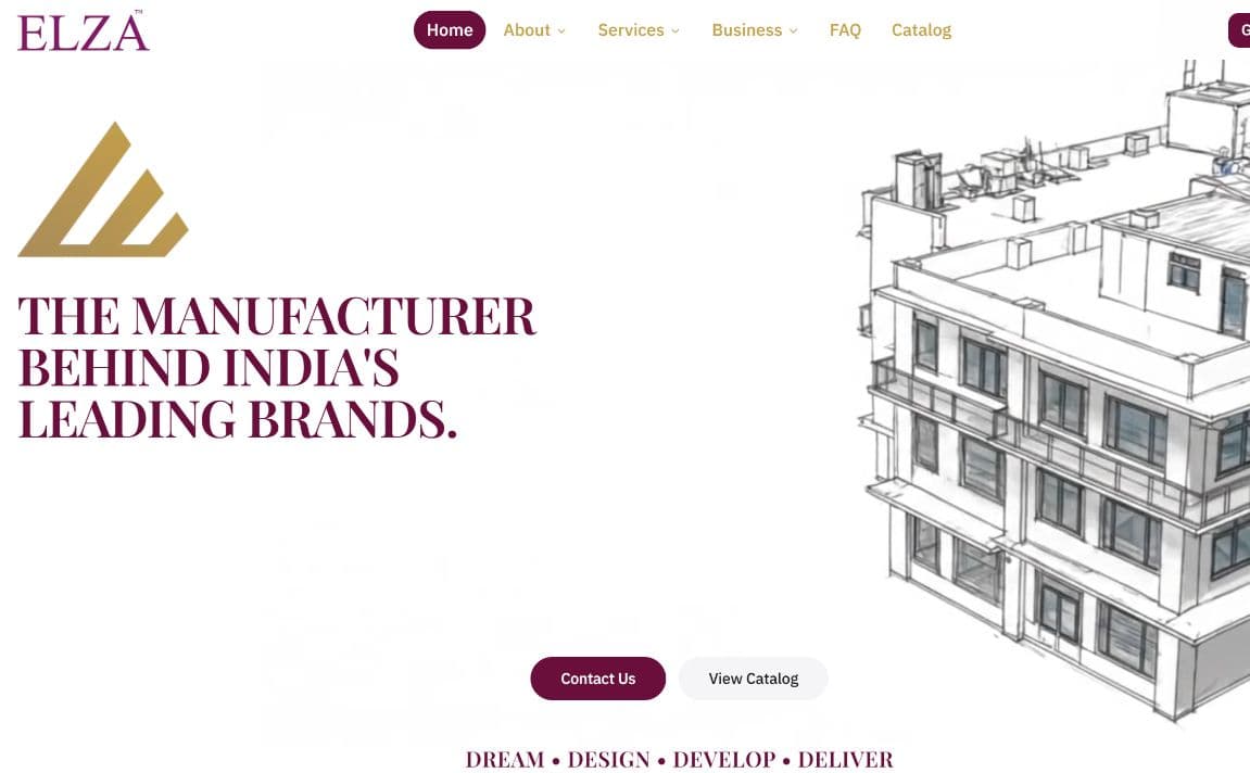 Elza International website presenting the manufacturer behind leading Indian brands